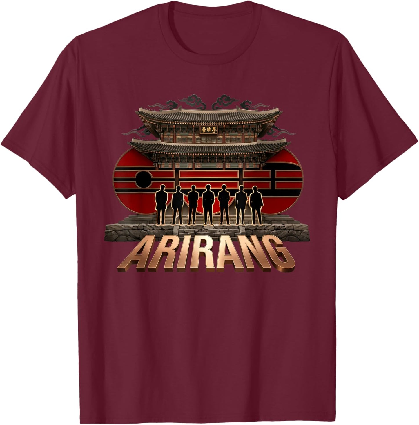 Retro Arirang Korean Hangul Basic Quote T-Shirt - T-Shirt | Maroon