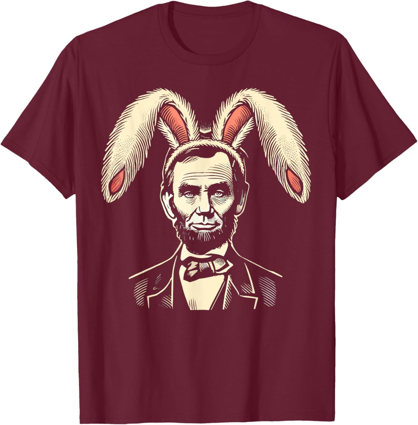 Men Women Vintage Easter Bunny Costume Abraham Lincoln T-Shirt - T-Shirt | Maroon