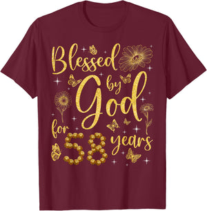 Butterfly Flower Blessed By God For 58 Years 58th Birthday T-Shirt - T-Shirt | Maroon