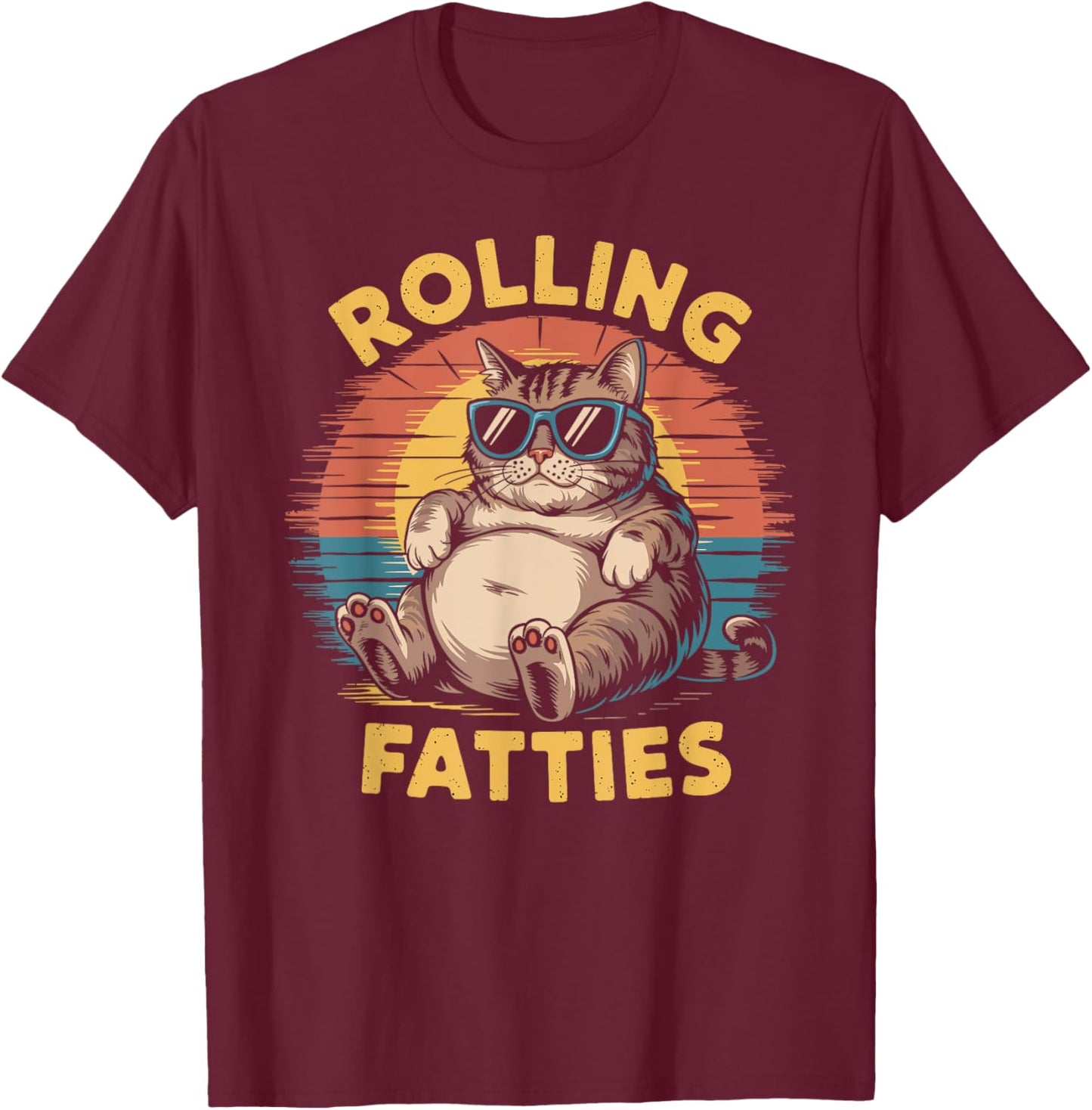 Rolling Fatties cat funny cute cat lover Kitten Owner retro Men Women T-Shirt - T-Shirt | Maroon