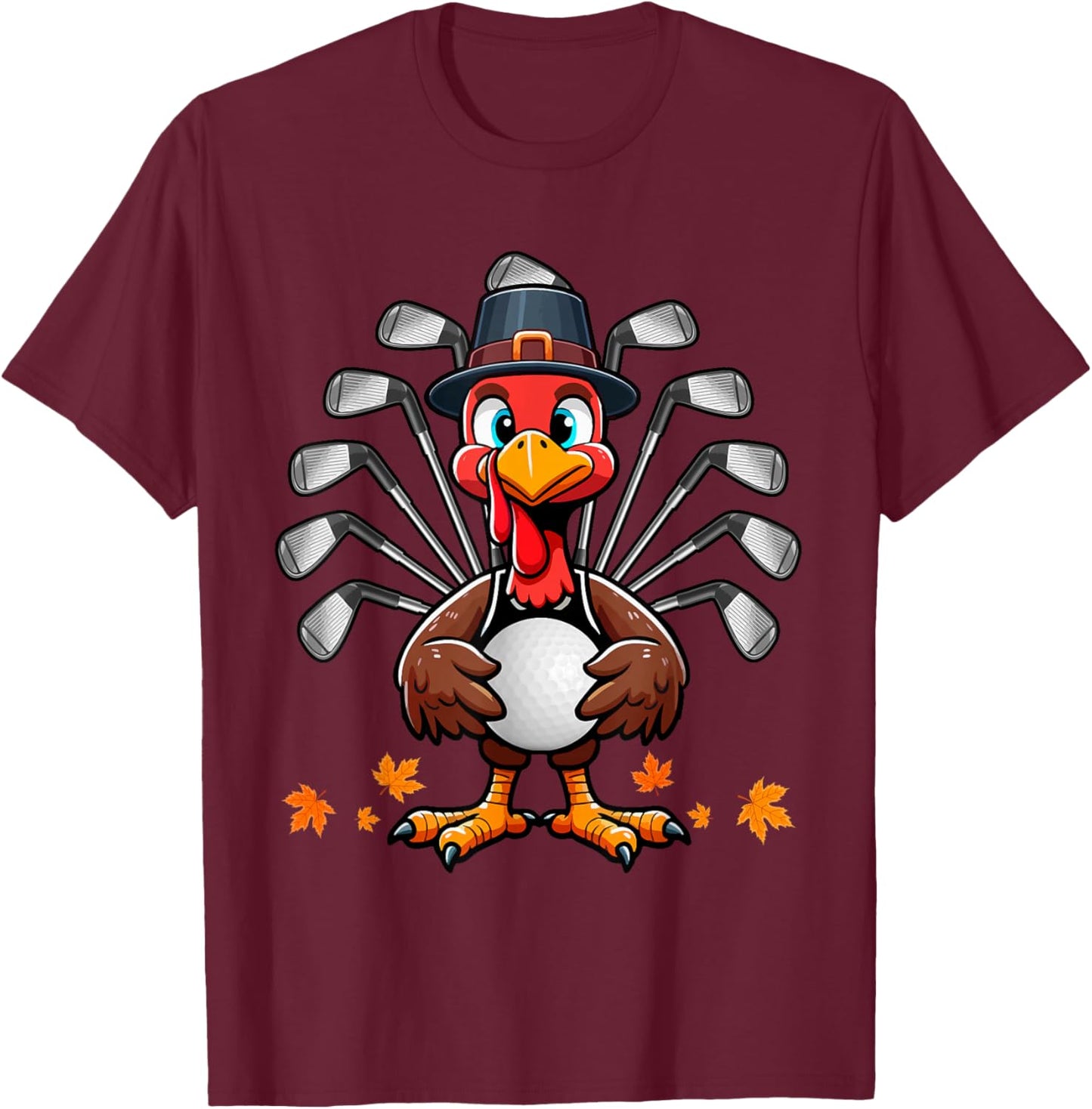 Golf Thanksgiving Costume Turkey Matching Player Lover T-Shirt - T-Shirt | Maroon