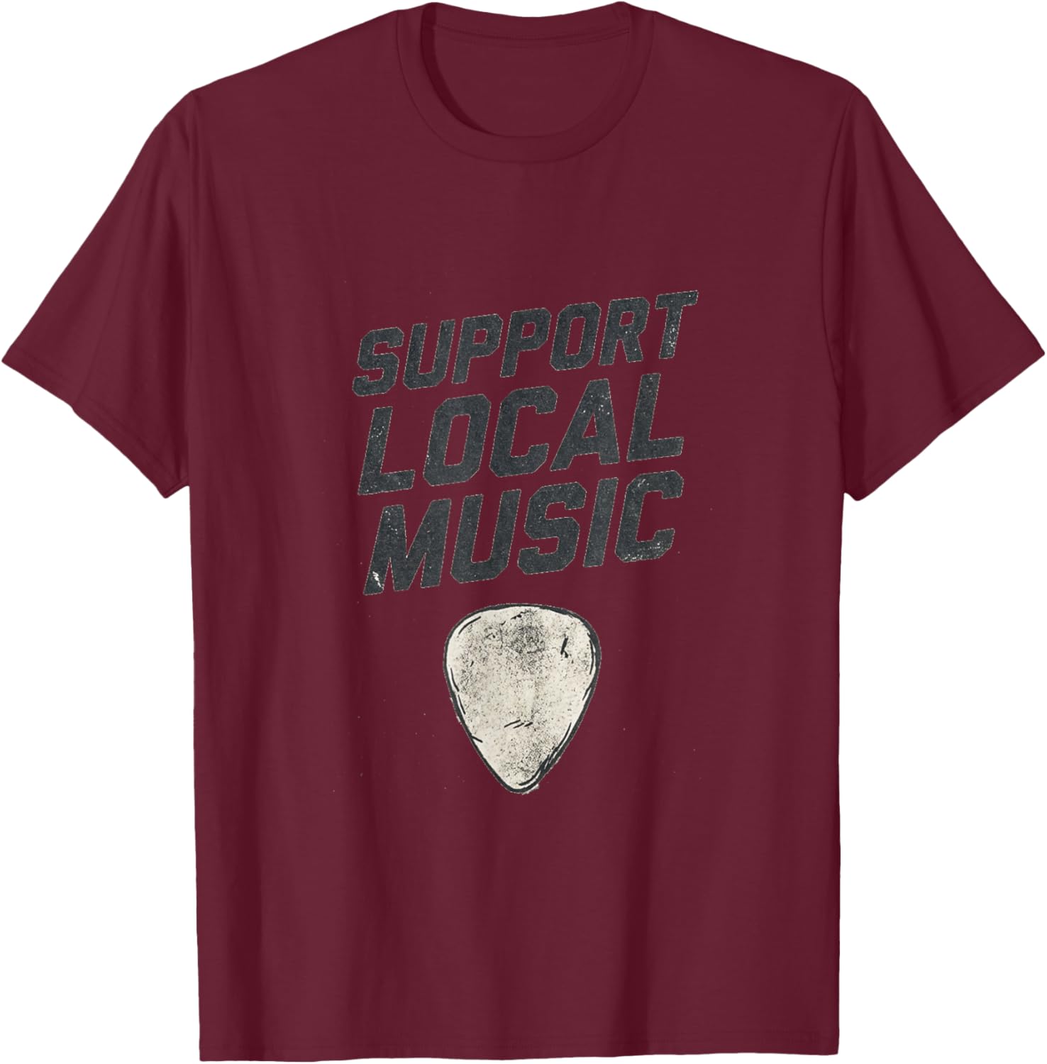 Support Local Music Vintage Guitar Pick Grunge T-Shirt - T-Shirt | Maroon