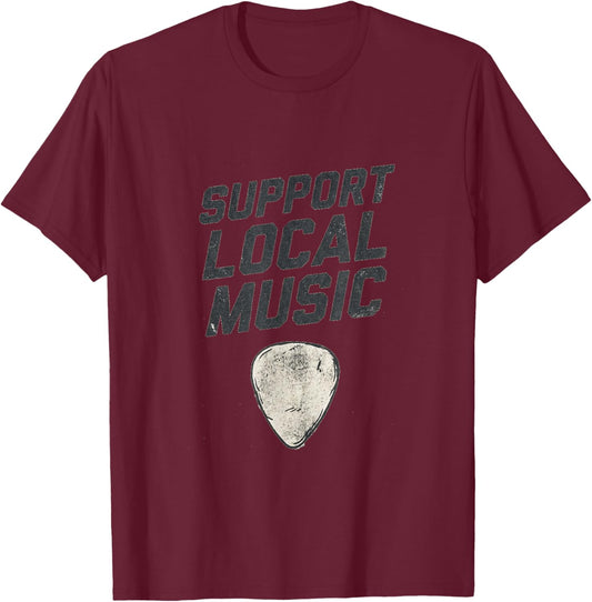 Support Local Music Vintage Guitar Pick Grunge T-Shirt - T-Shirt | Maroon