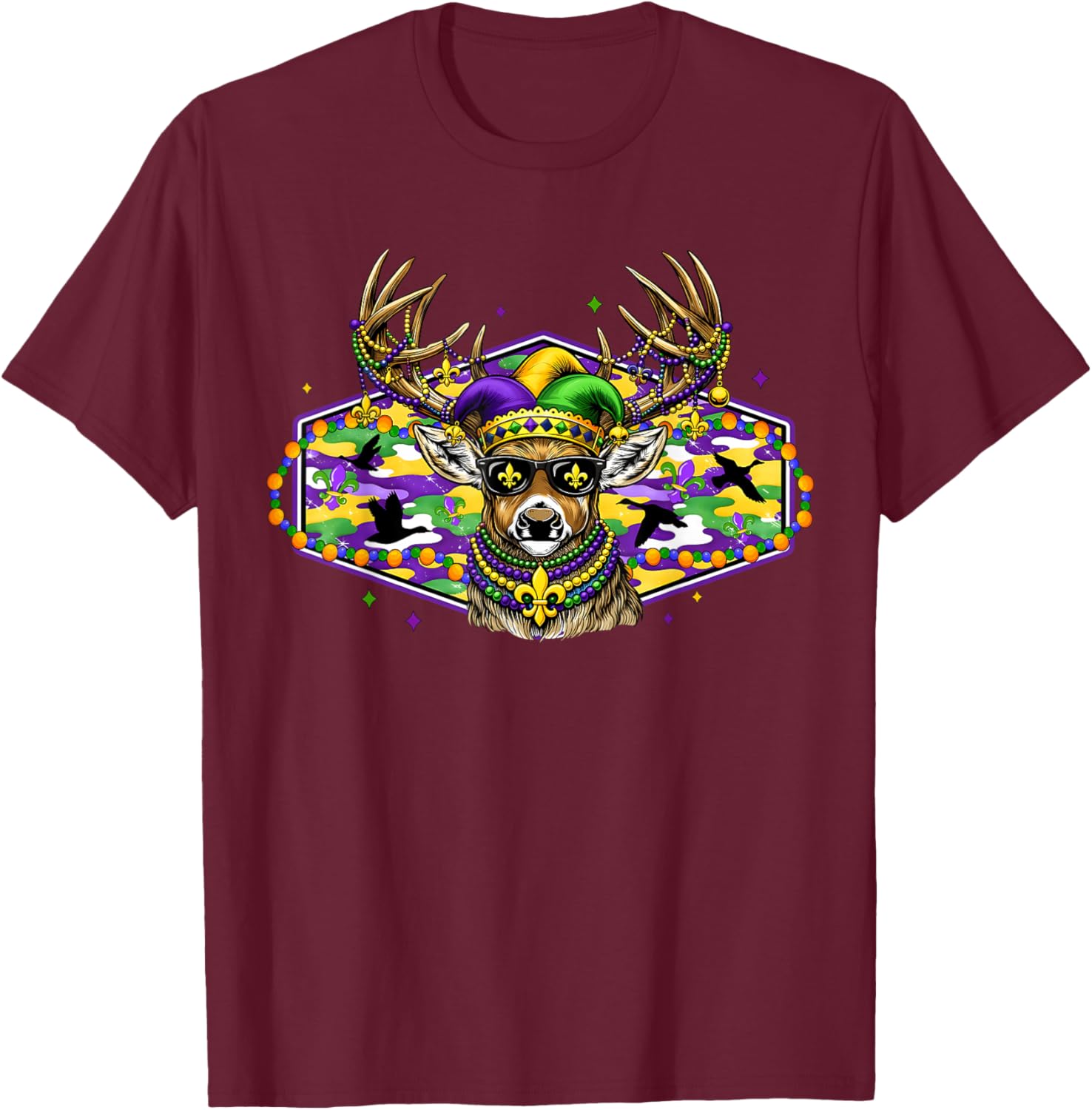 Funny Mardi Gras Carnival Deer Hunting Camo Boys Men Kid T-Shirt - T-Shirt | Maroon