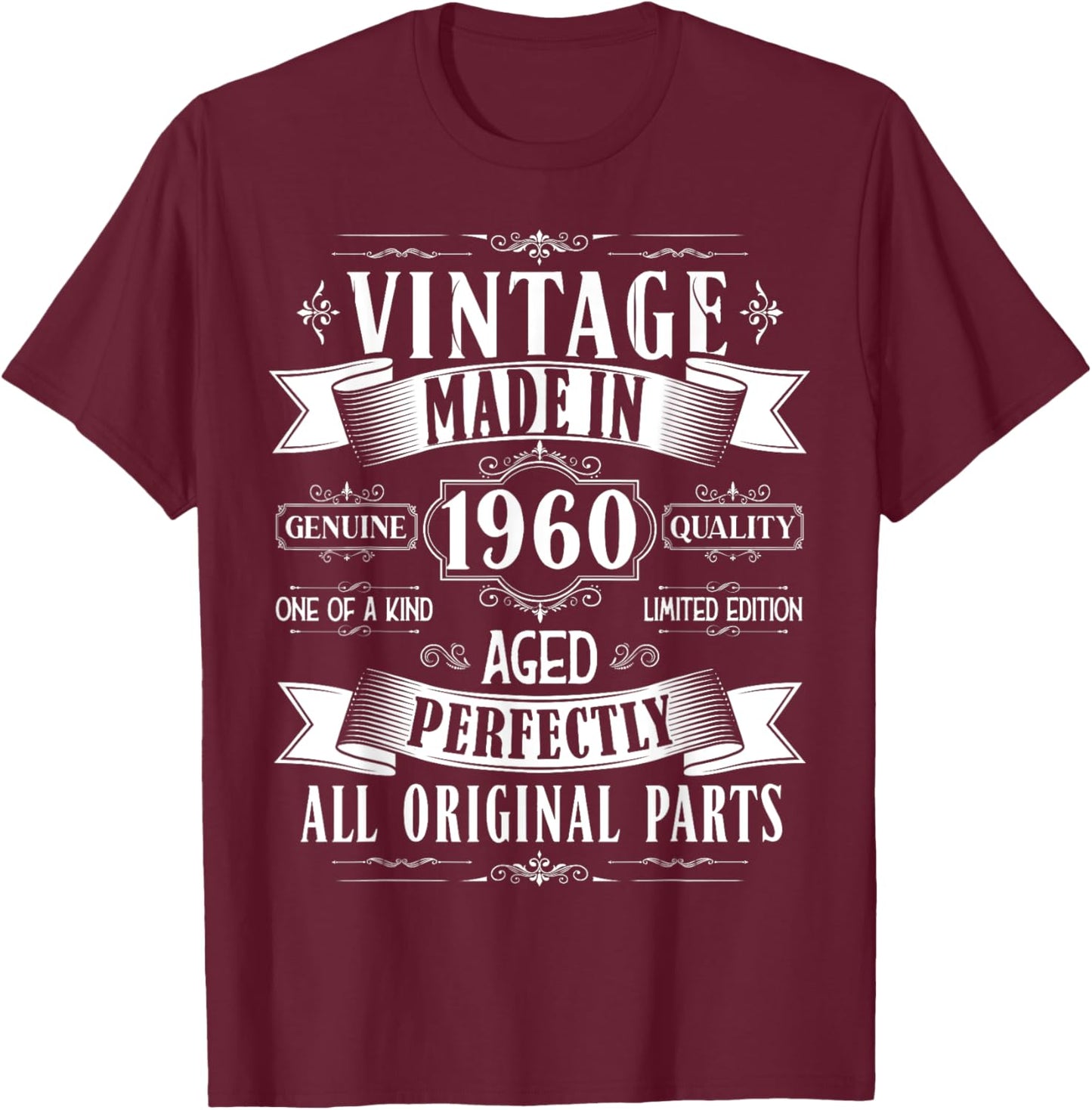 Vintage 65th birthday men Born 1960 65 years old Bday T-Shirt - T-Shirt | Maroon