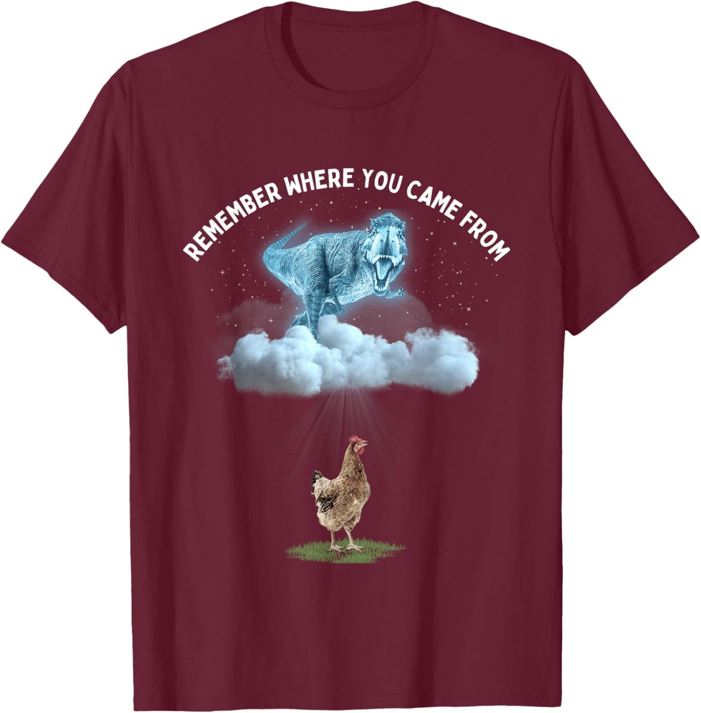 Remember Where You Came From Dinosaur and Chicken T-Shirt - T-Shirt | Maroon