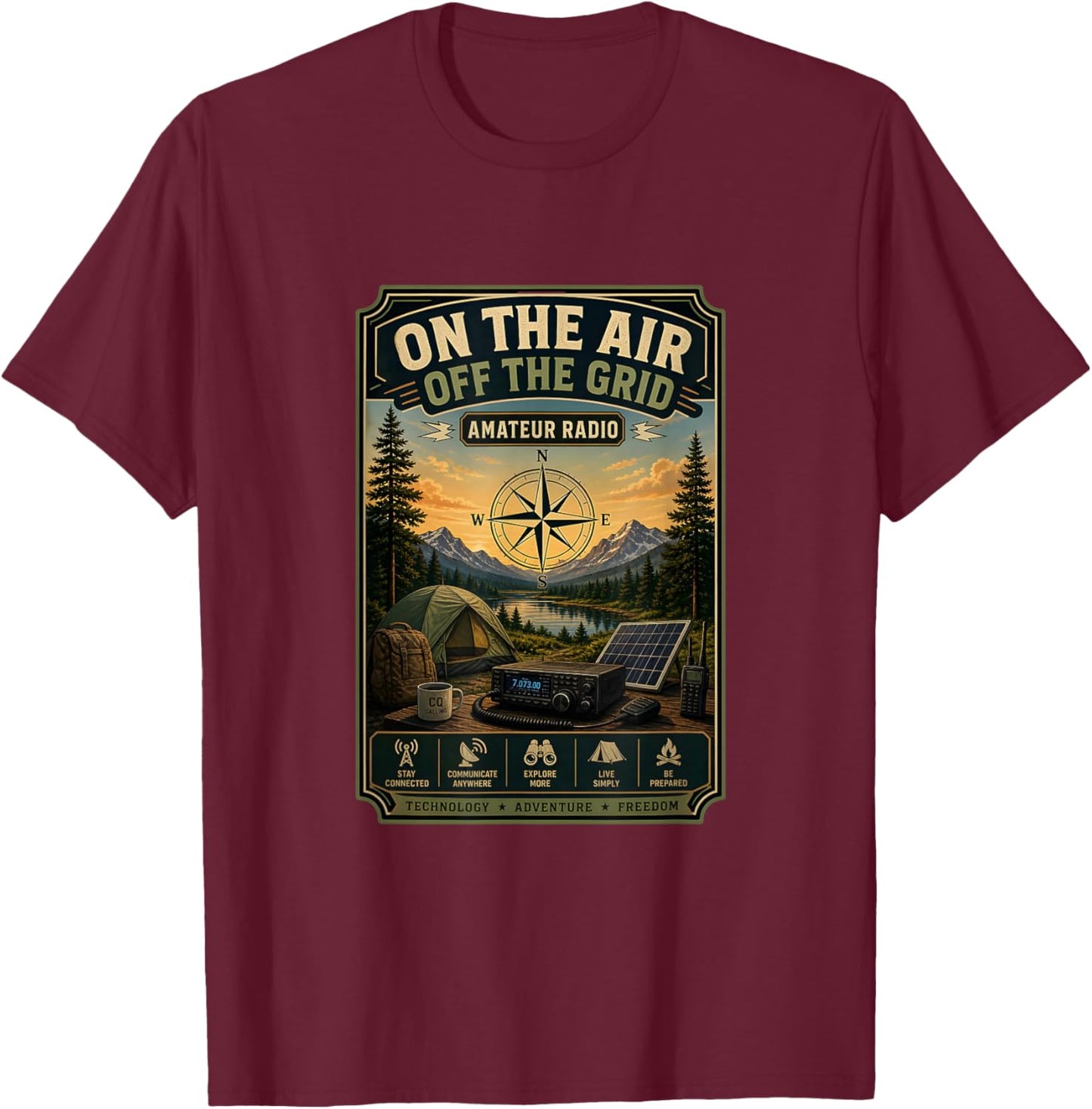 On the Air, Off the Grid Amateur Radio Outdoor Camping T-Shirt - T-Shirt | Maroon