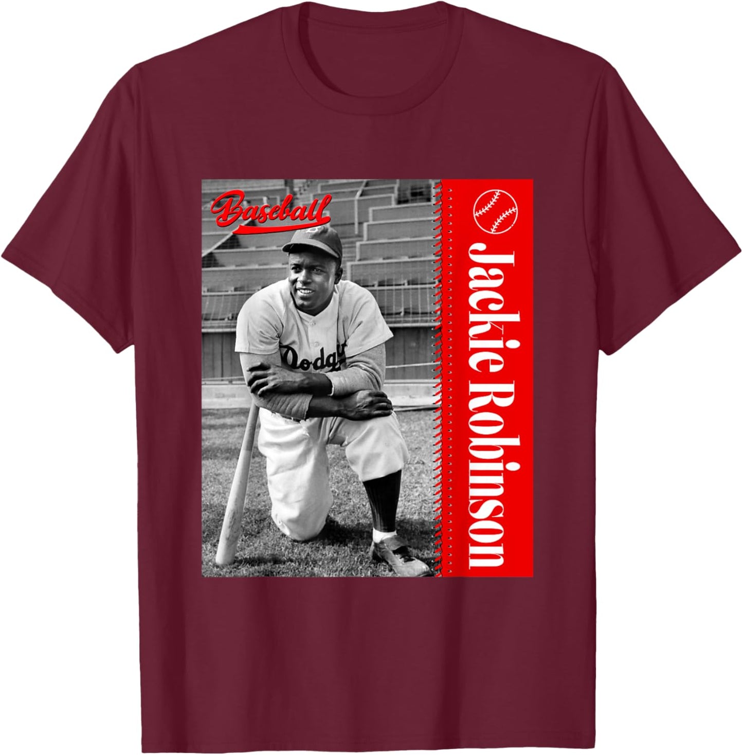 Jackie Robinson_Baseball_077 T-Shirt - T-Shirt | Maroon