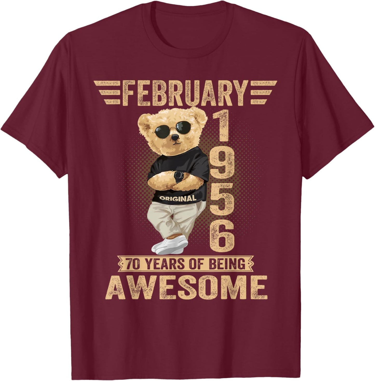 Awesome Teddy Bear 70 February 1956 T-Shirt - T-Shirt | Maroon