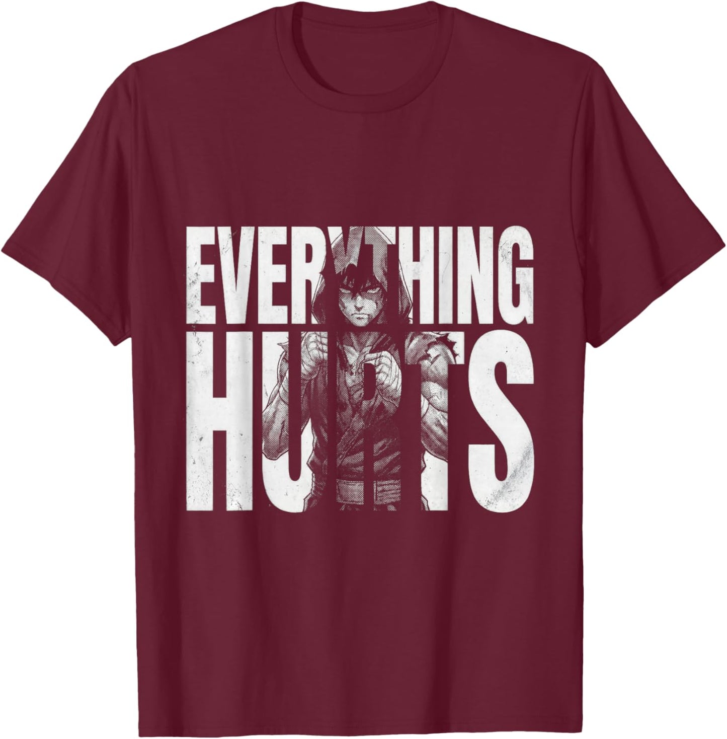 Everything Hurts Anime Workout Funny Weight Lifting Gym T-Shirt - T-Shirt | Maroon