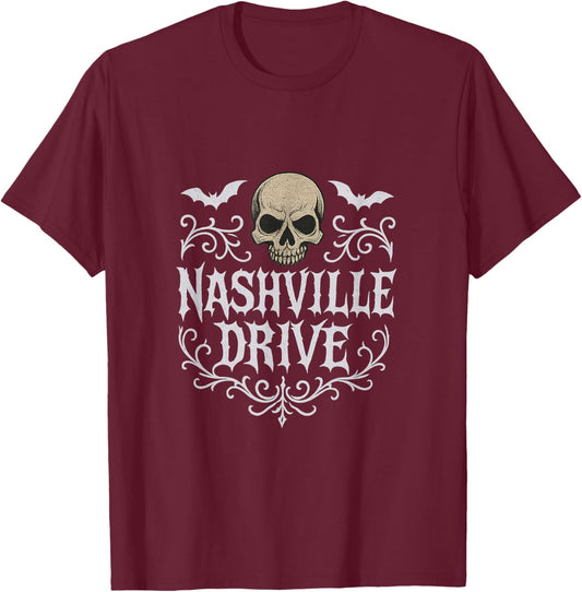 Nashville Drive Skull and Bats T-Shirt - T-Shirt | Maroon