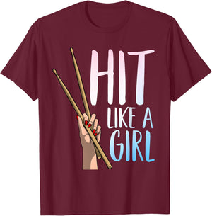 Funny Drummer Art for Girls Women Drumming Drum Set Drummer T-Shirt - T-Shirt | Maroon