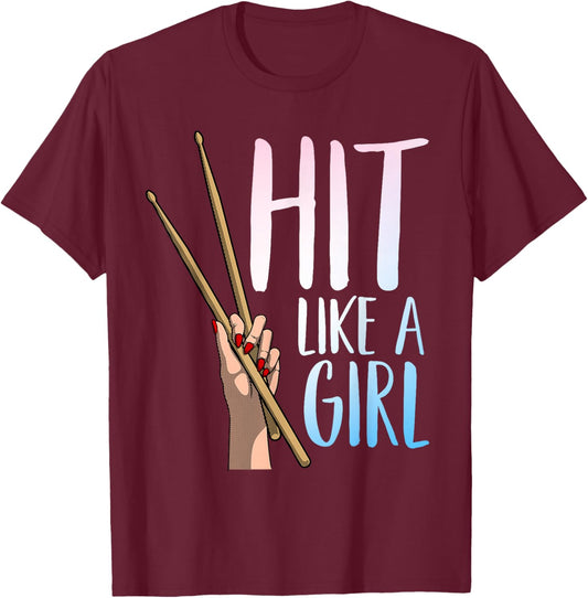 Funny Drummer Art for Girls Women Drumming Drum Set Drummer T-Shirt - T-Shirt | Maroon