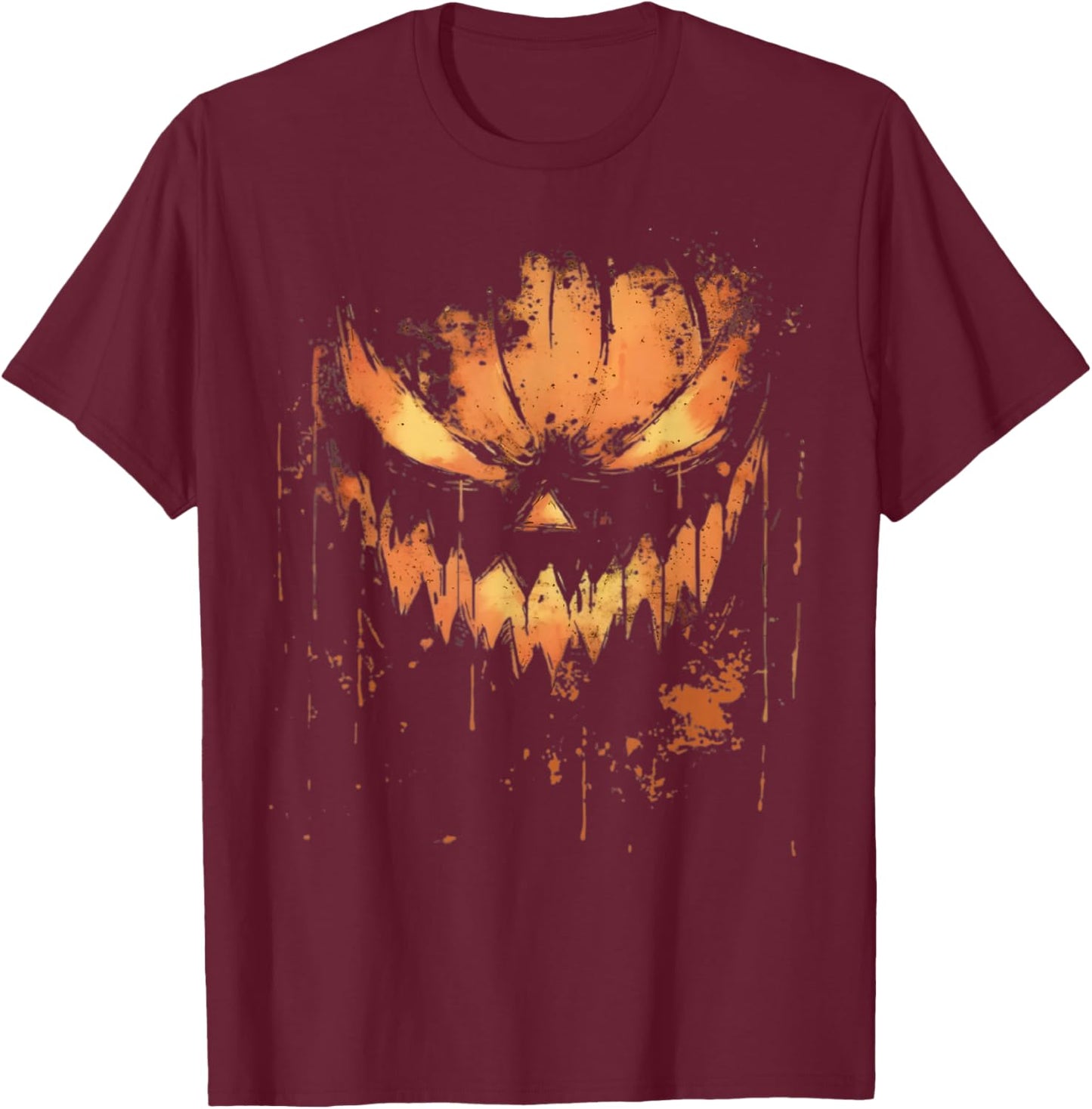 Scary Pumpkin Jack O Lantern Pumpkin Face Halloween Men Boys T-Shirt - T-Shirt | Maroon