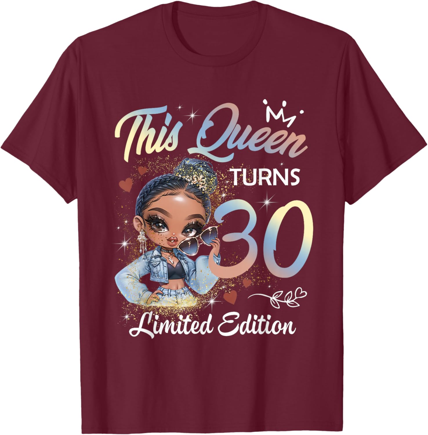 This Queen Turns Girl 30th Birthday Afro Women Black Pride T-Shirt - T-Shirt | Maroon