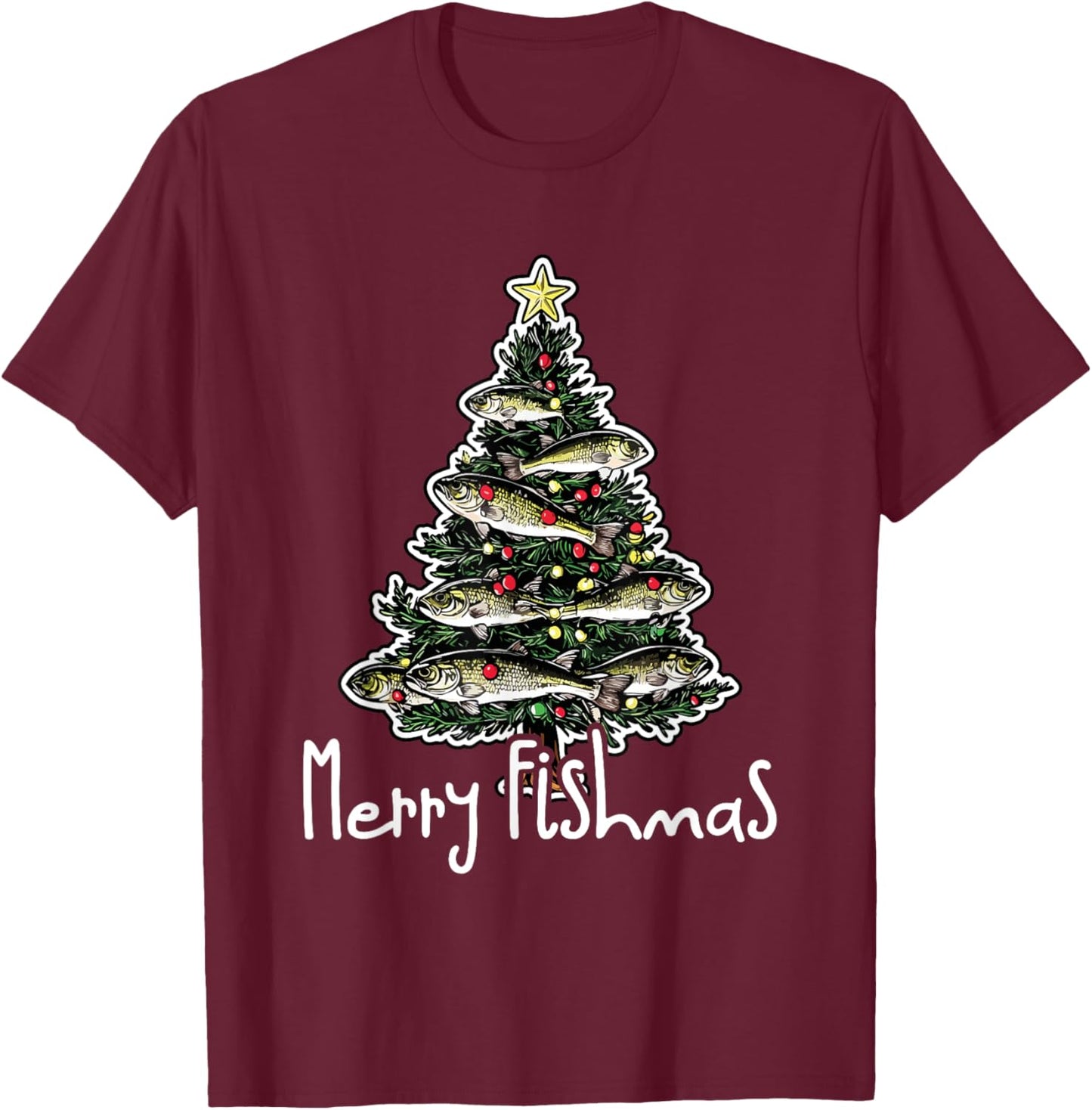 Funny Fishing Lover Christmas Sport - Merry Fishmas T-Shirt - T-Shirt | Maroon
