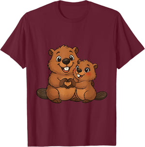 Biber Pärchen mit Herz | Süßes Biber Liebespaar T-Shirt - T-Shirt | Maroon