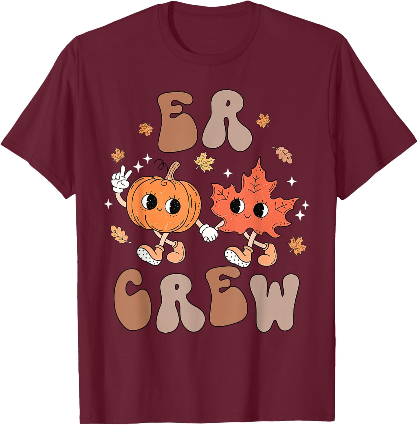 Retro ER Crew Emergency Nurse Pumpkin Fall Thanksgiving T-Shirt - T-Shirt | Maroon