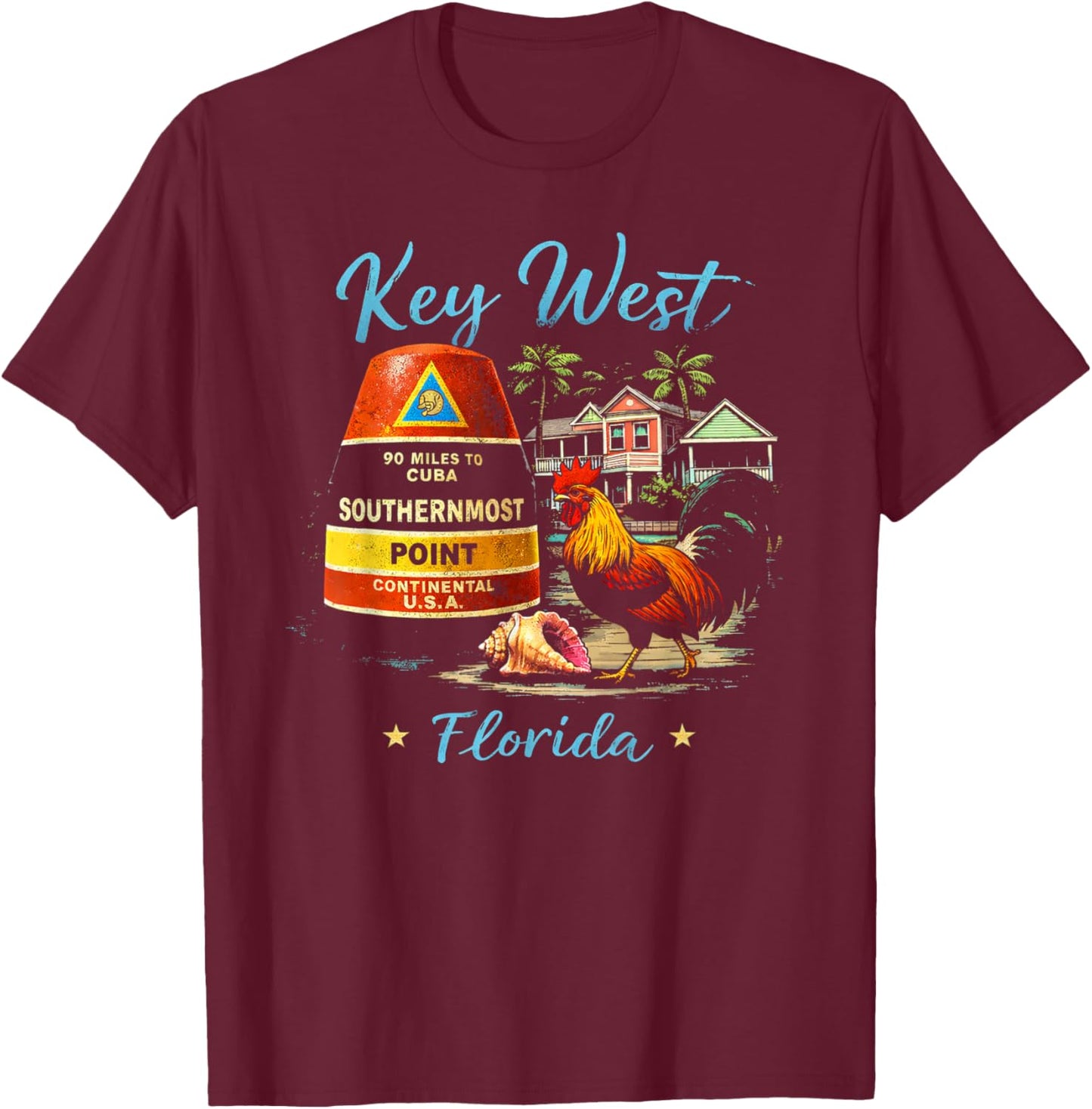 Key West Buoy Key West Rooster Florida Vacation T-Shirt - T-Shirt | Maroon