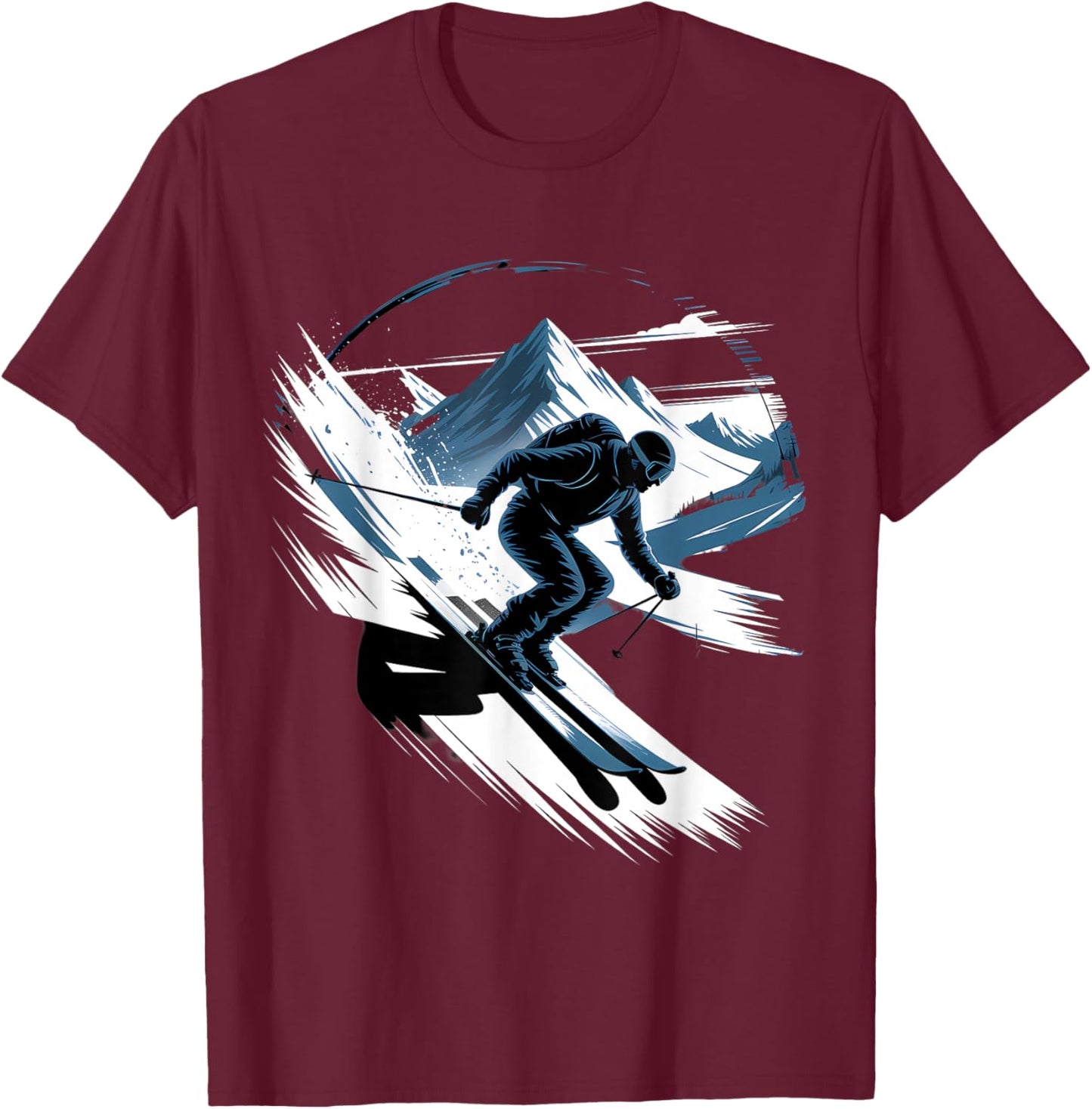 Skiing Astronaut Sport Winter Skiing Funny Space Ski T-Shirt - T-Shirt | Maroon