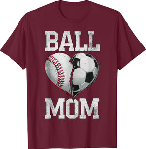 Ball Mom Soccer Baseball Sports Game Day Supporter Mother T-Shirt - T-Shirt | Maroon