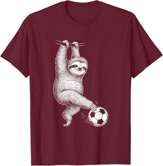Funny Lazy Sloth Soccer Football Graphic T-Shirt - T-Shirt | Maroon