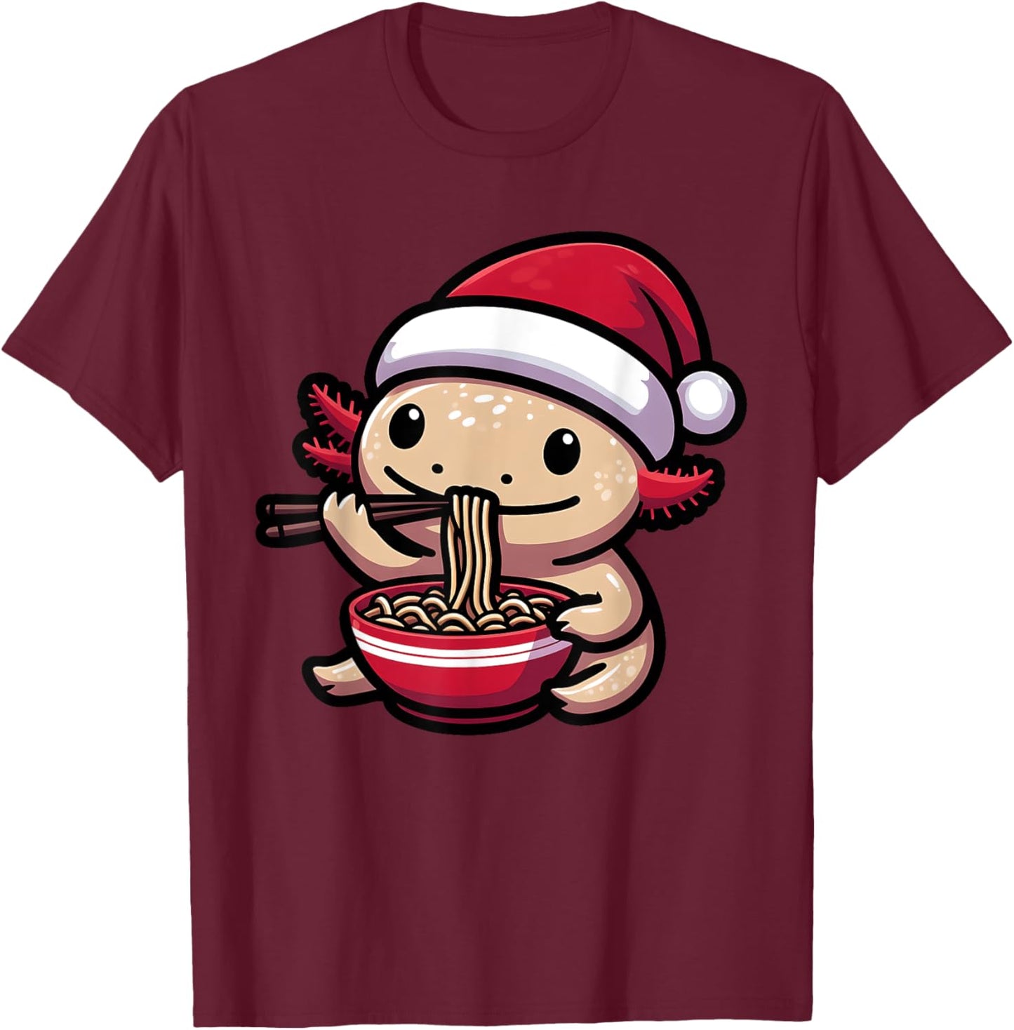 Santa Axolotl Eating Ramen Pajama Christmas Toddler Kids T-Shirt - T-Shirt | Maroon