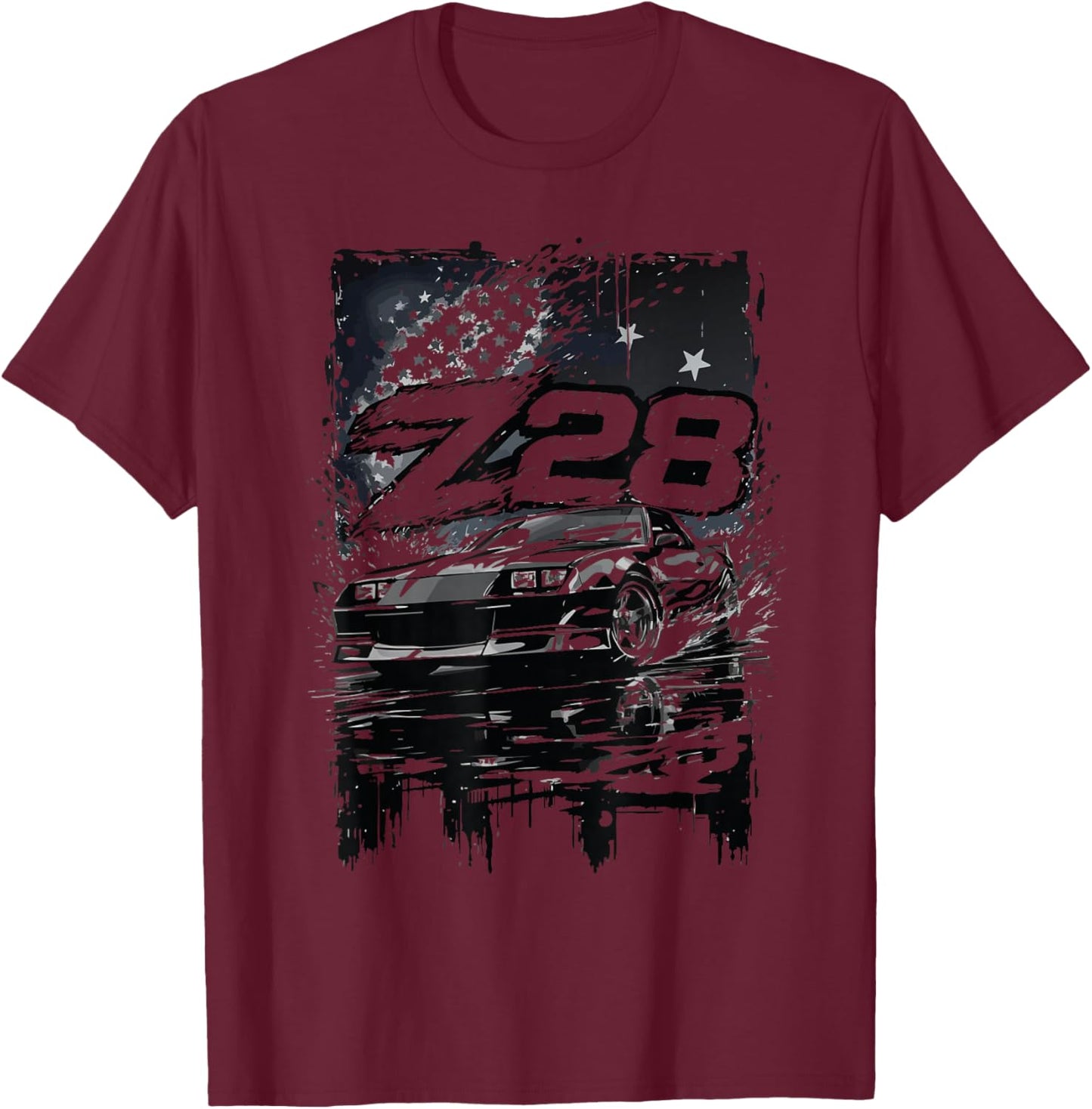 Z28 Muscle Car American Flag Racing IROC Z Silhouette T-Shirt - T-Shirt | Maroon