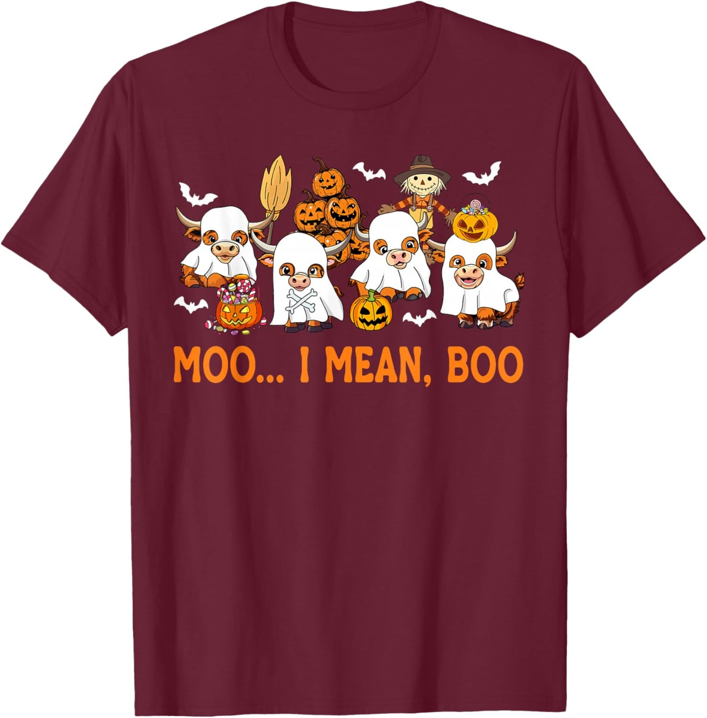 Moo I Mean Boo Ghost Highland Cow Halloween Costume T-Shirt - T-Shirt | Maroon