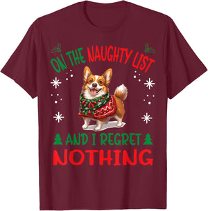 Cute Cardigan Welsh Corgi Dog Christmas On The Naughty List T-Shirt - T-Shirt | Maroon