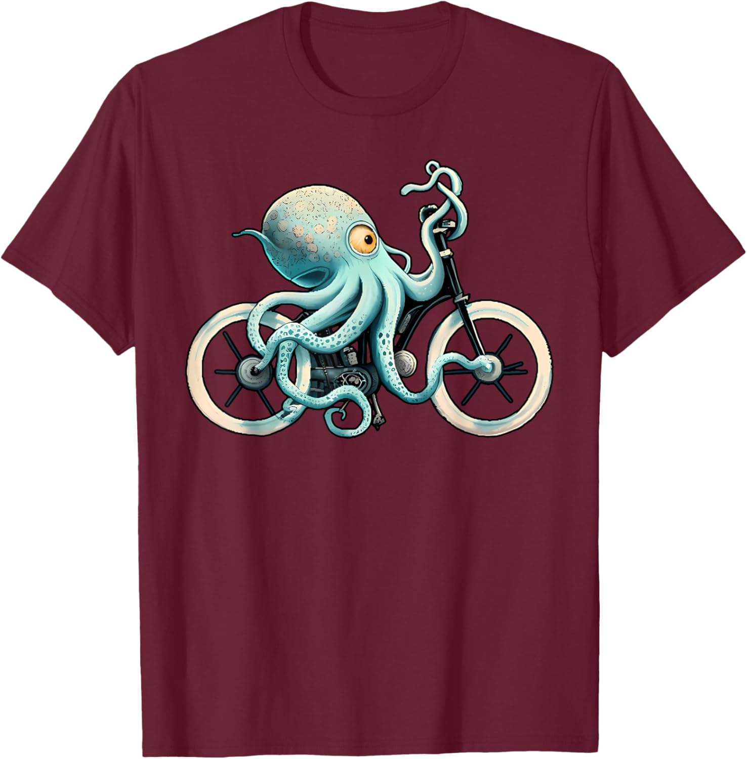 Octopus Riding Bicycle Cyding Mountain Bike Biking Biker T-Shirt - T-Shirt | Maroon