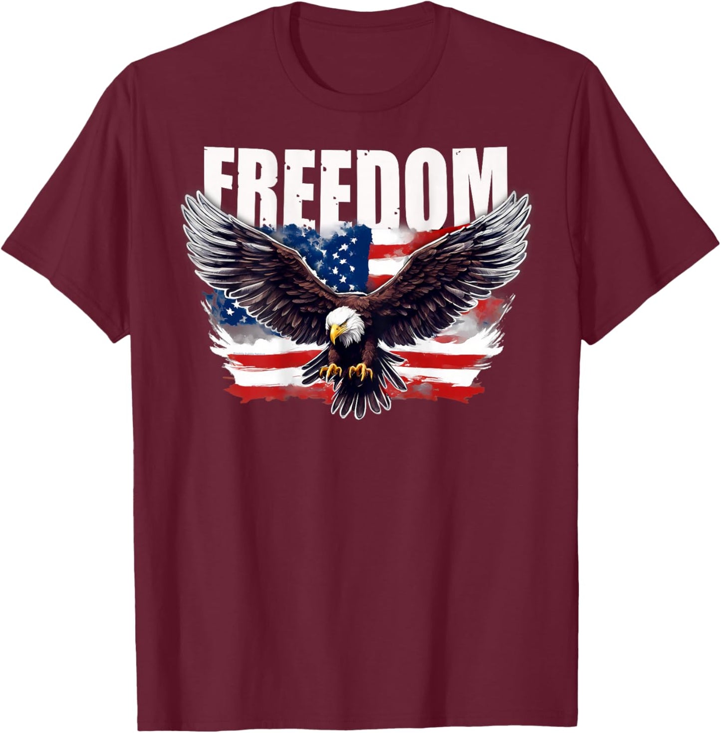On Back Patriotic American Flag Eagle Freedom 4th of July T-Shirt - T-Shirt | Maroon