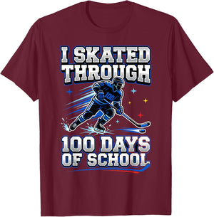 I Skated Through 100 Days of School Ice Hockey 100th Days T-Shirt - T-Shirt | Maroon