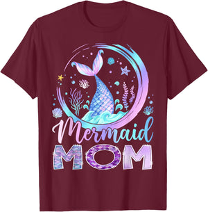 Mermaid Mom Funny Birthday Girl Party Family Matching T-Shirt - T-Shirt | Maroon
