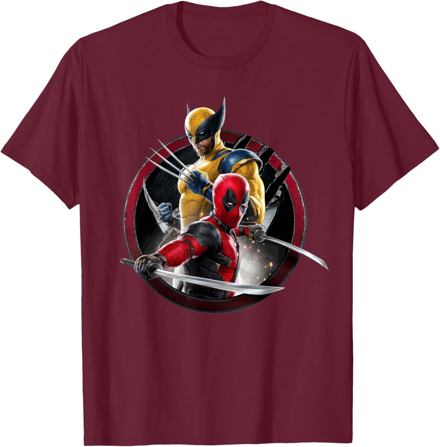 Marvel Studios Deadpool & Wolverine with Claw-Slashed Icon T-Shirt - T-Shirt | Maroon