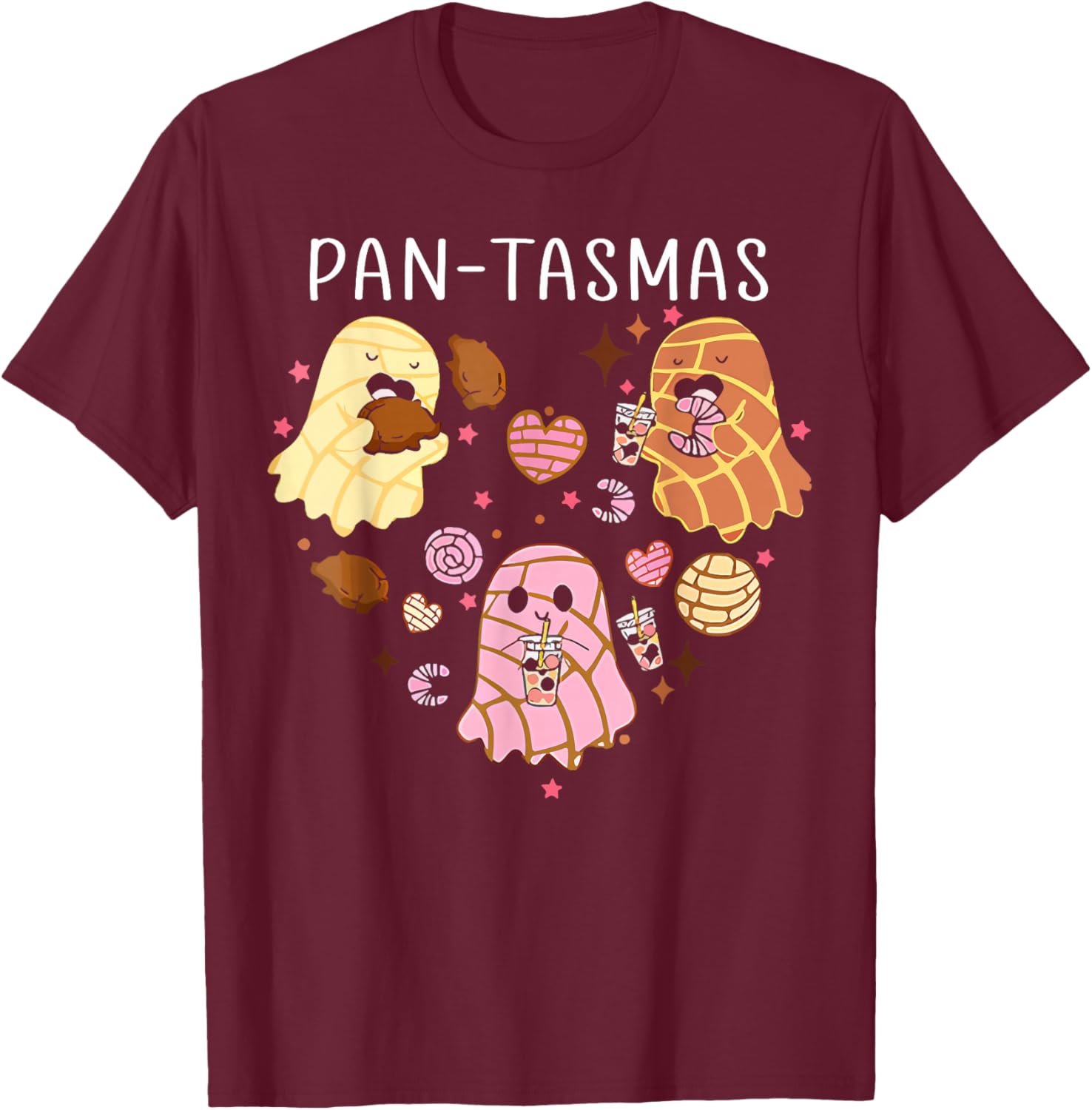 Pantasmas Ghost Funny Spooky Conchas Mexican Ghost Halloween T-Shirt - T-Shirt | Maroon