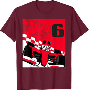 Disney Racing 6th Birthday 6 Years Old Mickey Mouse Race Car T-Shirt - T-Shirt | Maroon