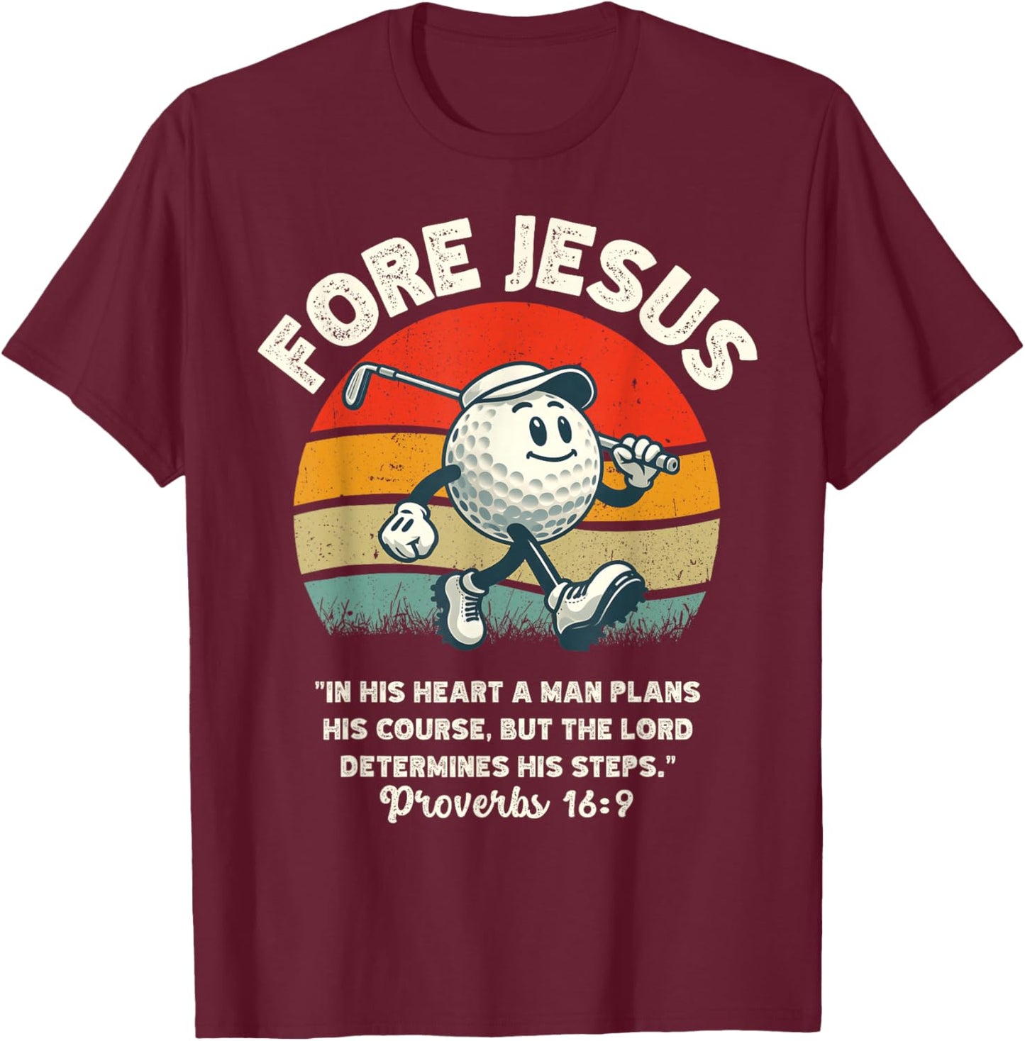 FORE Jesus Christian Golf Retro 70s Religious Golfing Men's T-Shirt - T-Shirt | Maroon