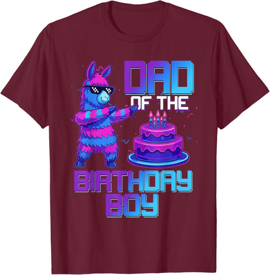 Daddy of Birthday Boy Llama Pinata Party Family Matching T-Shirt - T-Shirt | Maroon