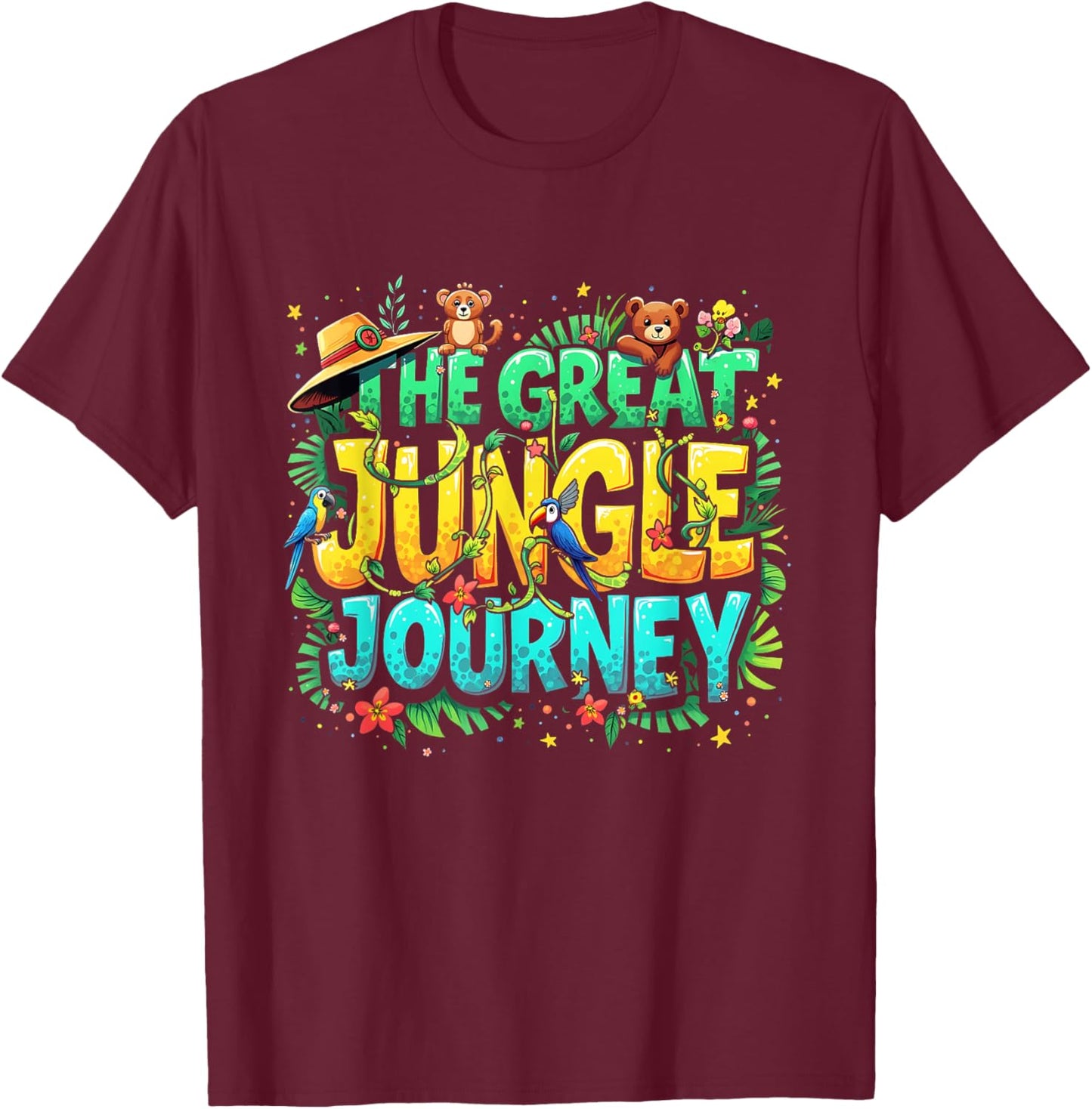 Retro The Great Jungle Journey Adventure Theme VBS Design T-Shirt - T-Shirt | Maroon