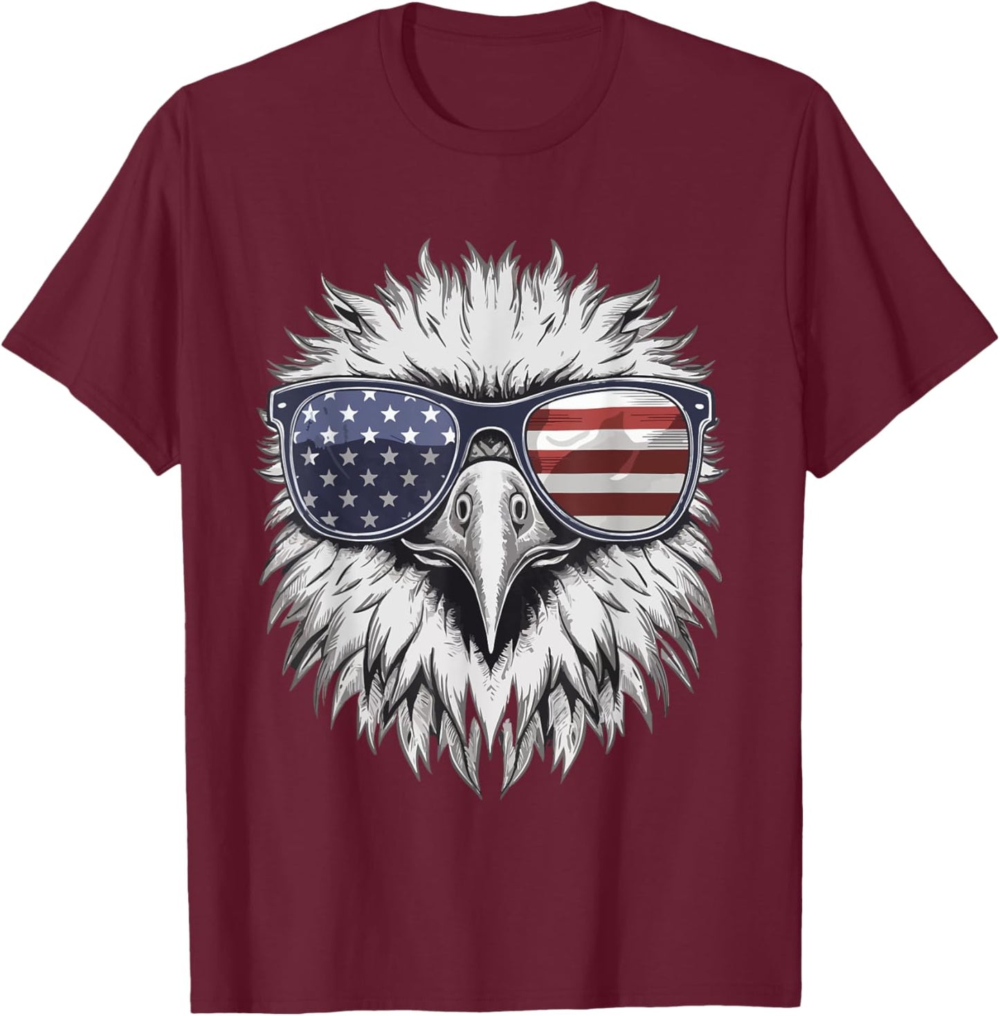 Bald Eagle Proud Patriotic American US Flag 4th Of July T-Shirt - T-Shirt | Maroon