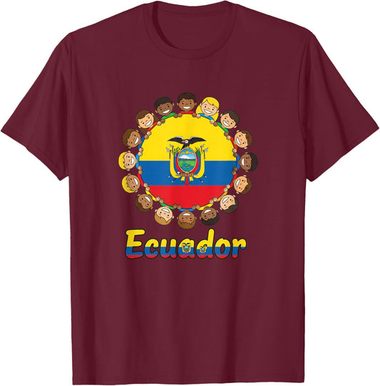 Ecuador Kids Flag Circle Children Ring Latin Pride Ecuador T-Shirt - T-Shirt | Maroon