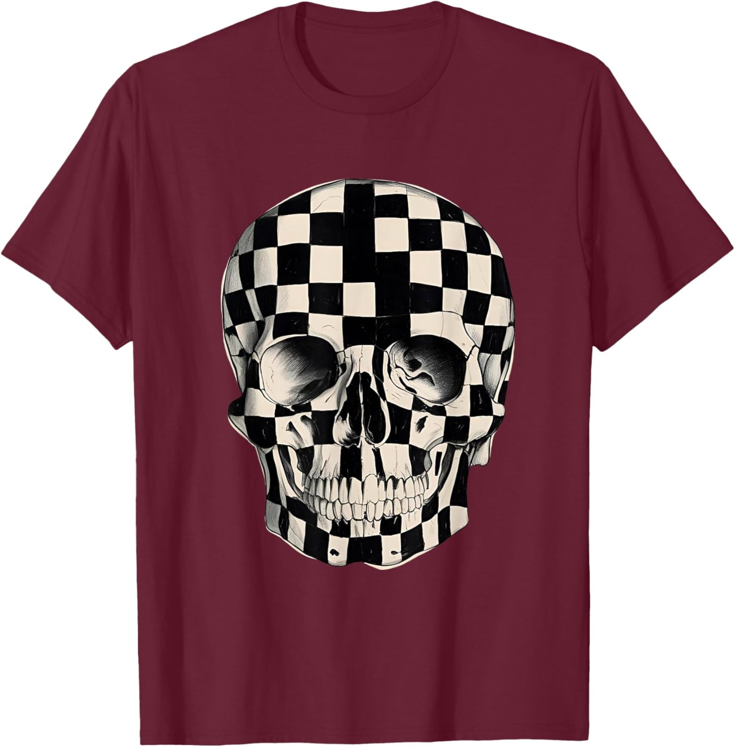 Checkerboard Skull T-Shirt - T-Shirt | Maroon
