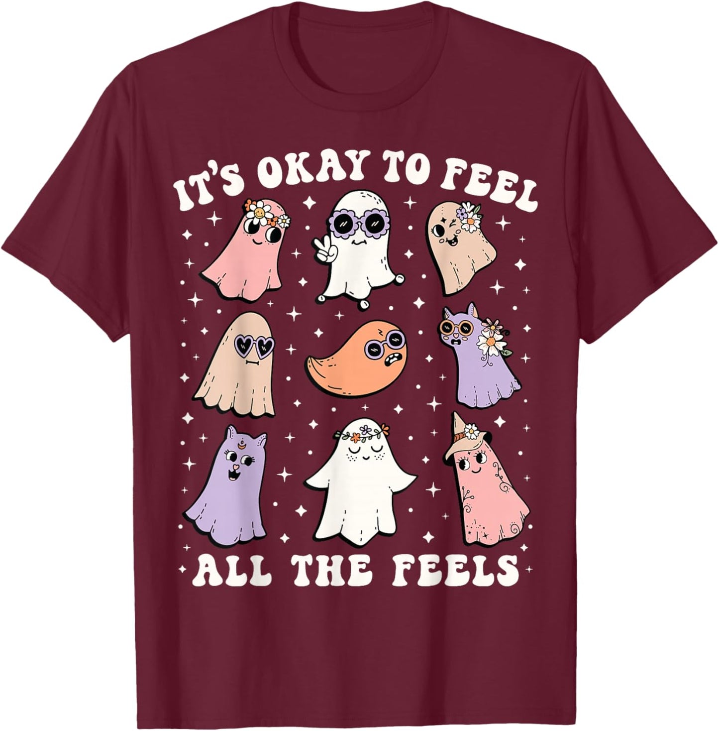 It’s Okay to Feel All the Feels Special Ed Teacher Halloween T-Shirt - T-Shirt | Maroon