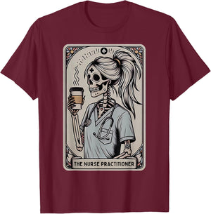 Nurse Practitioner Tarot Card Skeleton Halloween Witch Vibes T-Shirt - T-Shirt | Maroon