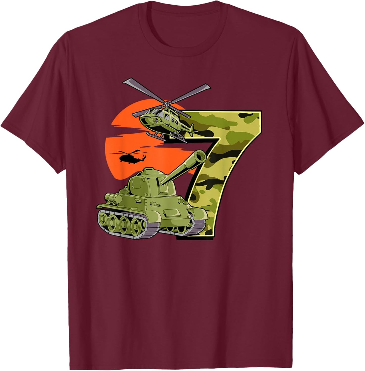 7th Birthday Army T-Shirt - T-Shirt | Maroon