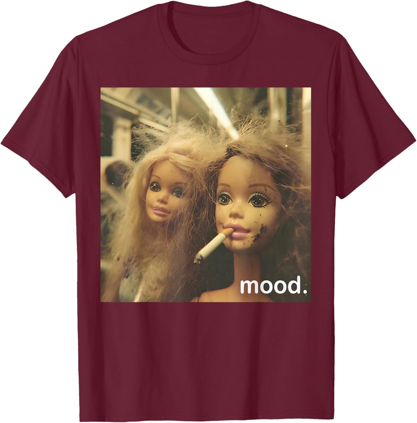 Distressed Puppengesicht Meme T-Shirt - T-Shirt | Maroon