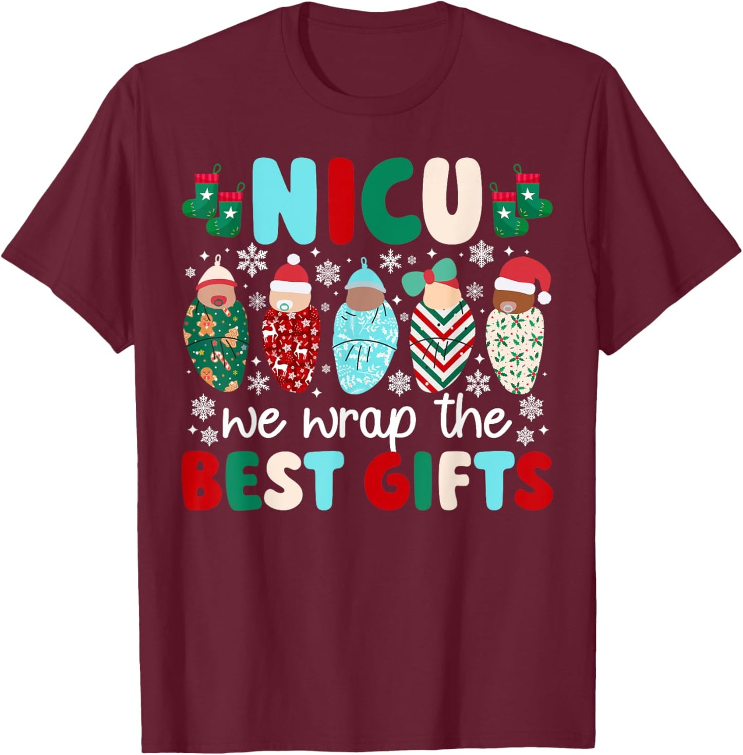 NICU Christmas NICU Nurse Xmas Neonatal Intensive Care Unit T-Shirt - T-Shirt | Maroon