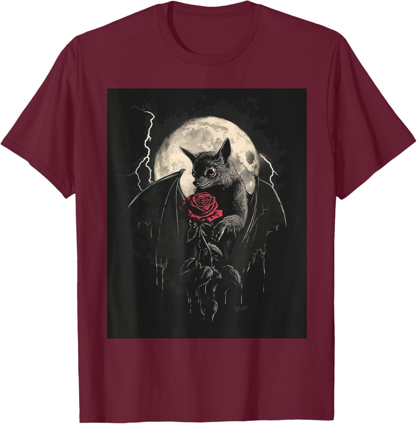 Bat Rose Moon Men's Gothic Women's Bat T-Shirt - T-Shirt | Maroon