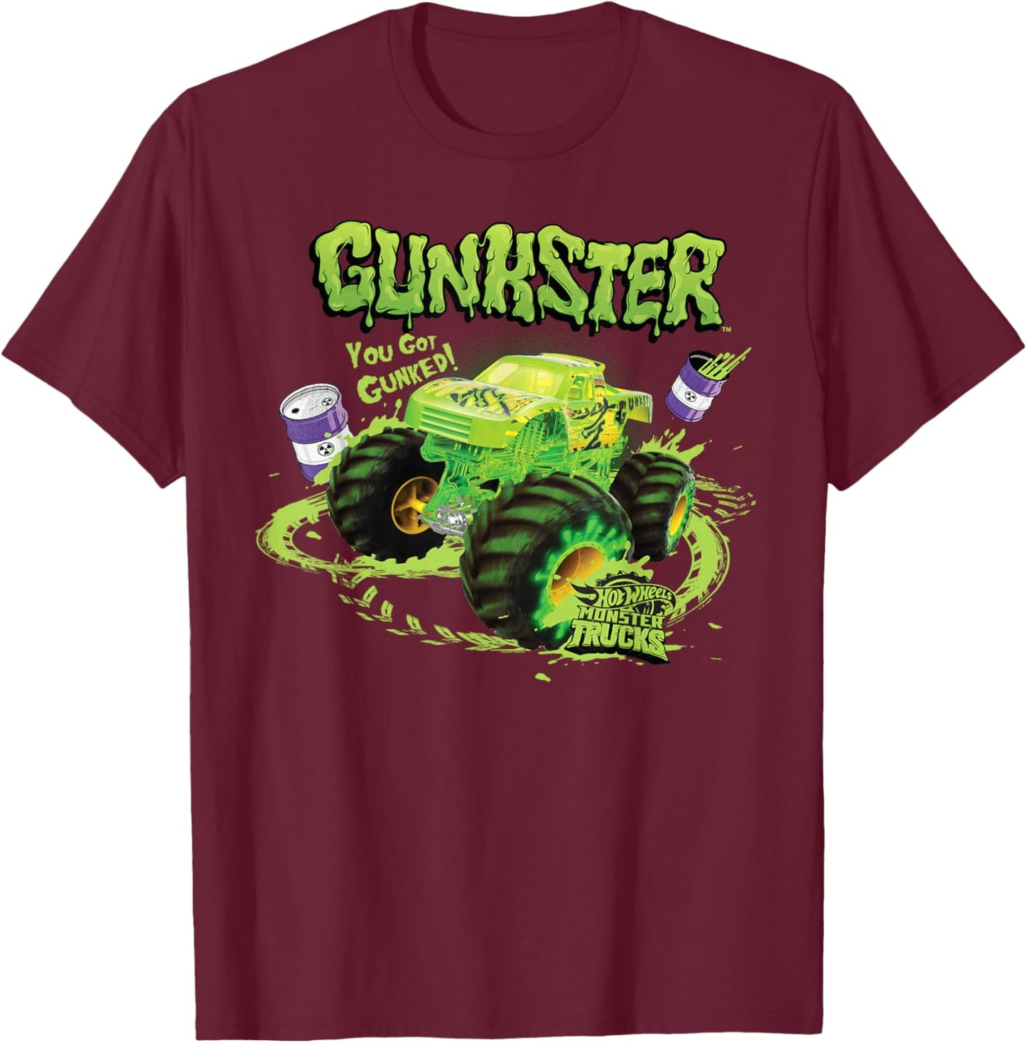 Hot Wheels Monster Trucks - Gunkster T-Shirt - T-Shirt | Maroon